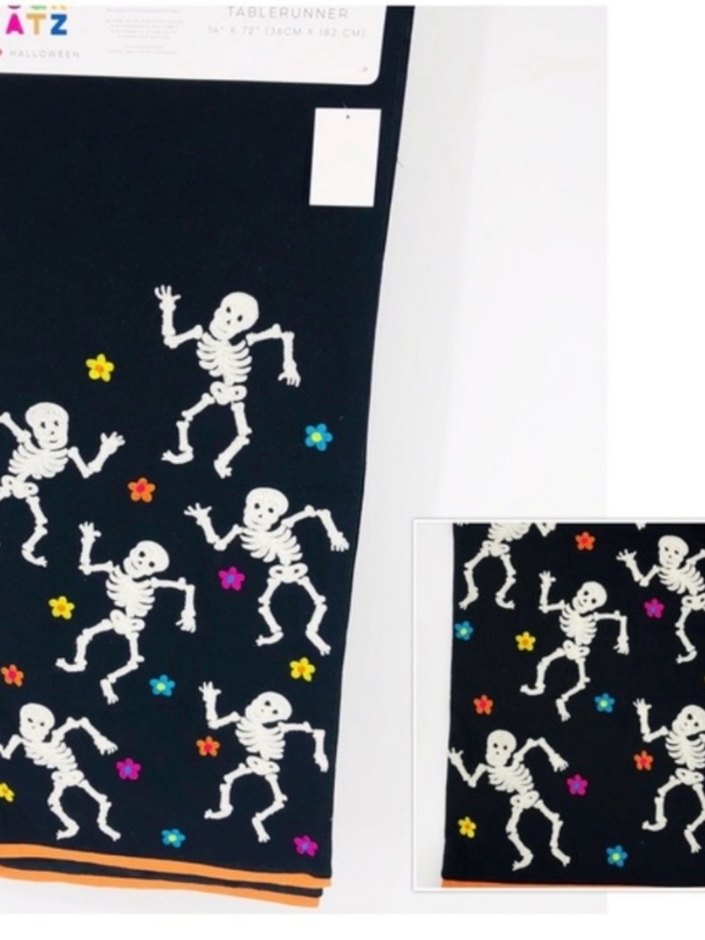 Halloween Decor Colorful Embroidered Skeleton Table Runner NWT